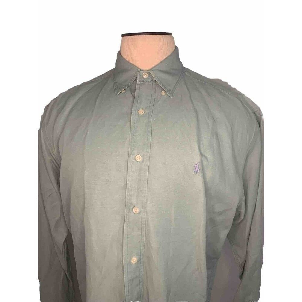 Ralph Lauren Blake Linen Silk Blend Shirt Men's Large Green Long Sleeve Button